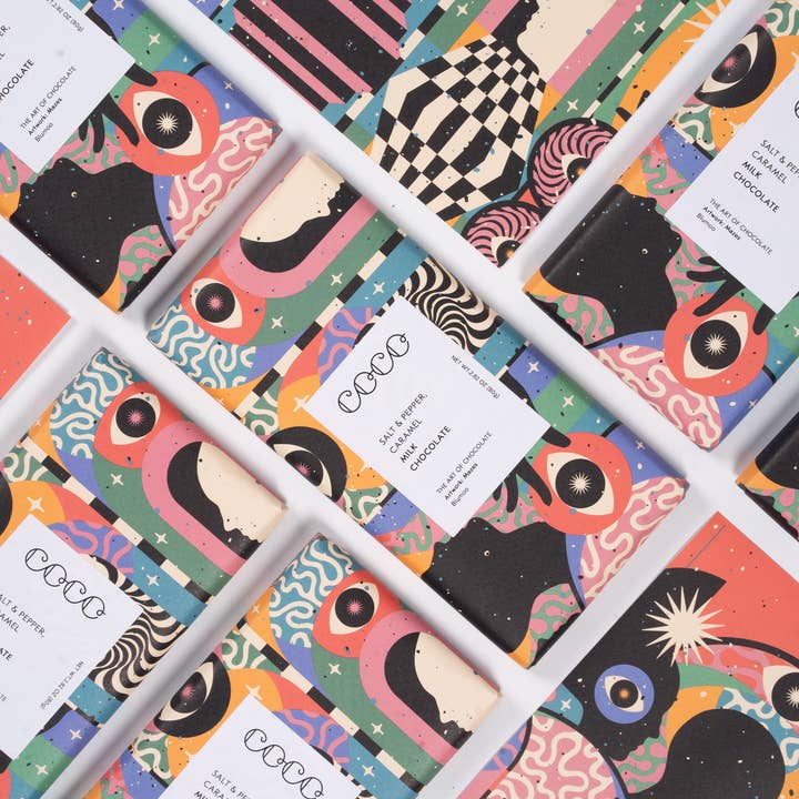 COCO Chocolatier - Wholesale Chocolate Bar - Salt & Pepper Caramel Milk Chocolate Bar 80g (Pack of 12)