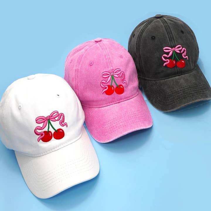 JOSSLYN by wall to wall - Wholesale Baseball Cap - Women's - EMBROIDERY BOW CHERRY BASEBALL CAP HAT | 40HW728