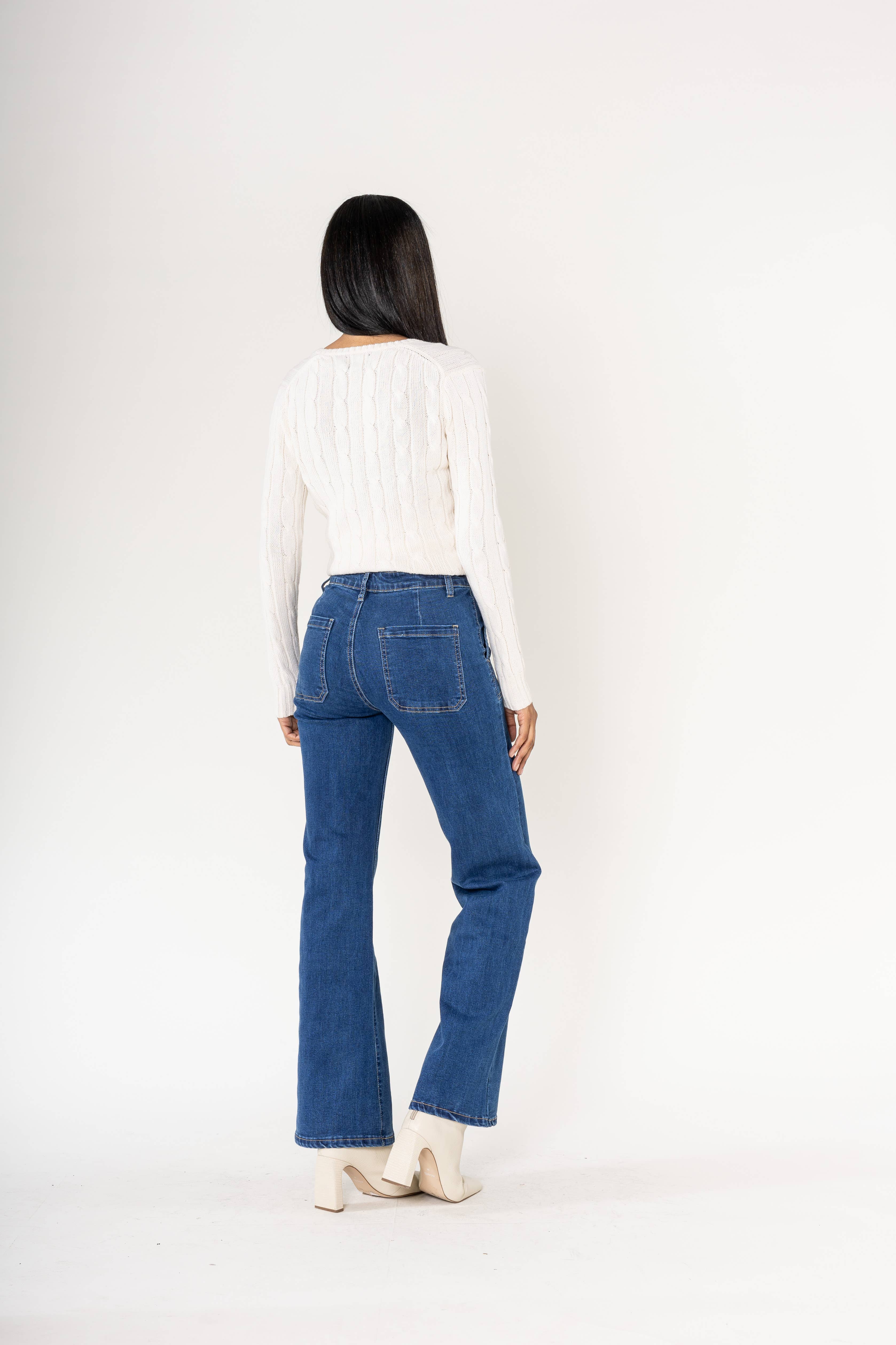 Nina Carter - Vendita all'ingrosso Jeans - Donna - Jeans svasati elasticizzati a vita alta larghi P12311