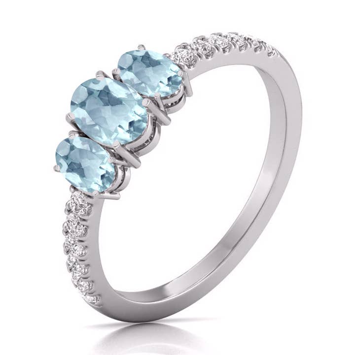 Oval Cut Gemstone and Round Diamond 3 Stone Ring in 14K Gold for wholesale by TimeLe$$ Classics