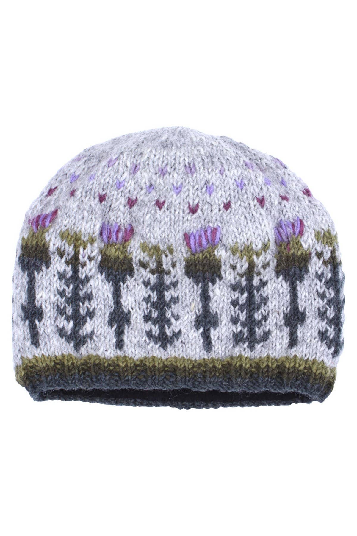 One Colour Scottish Thistle Knit Beanie Grey Wool Floral Hat for wholesale on Faire1