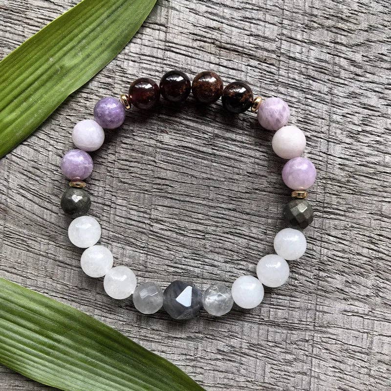 Harmony Mala - Wholesale Beaded/Pearl Necklace - Lepidolite, Pyrite, Gray Crystal, Garnet Mala Bead Necklace7
