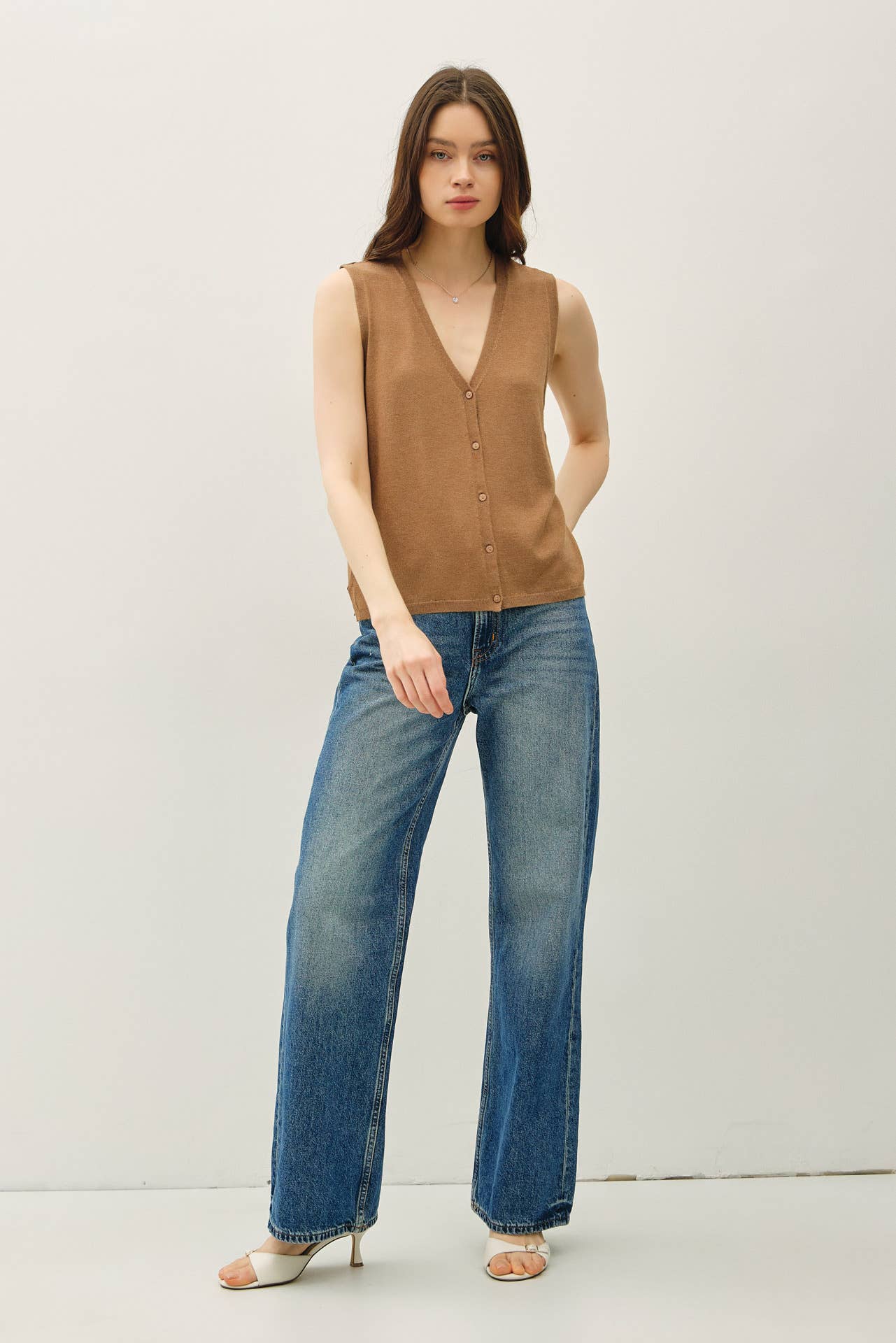 Be Cool - Wholesale Sweater Vest - Women's - BOXY CUT BUTTON UP V-NECK SWEATER VEST 17