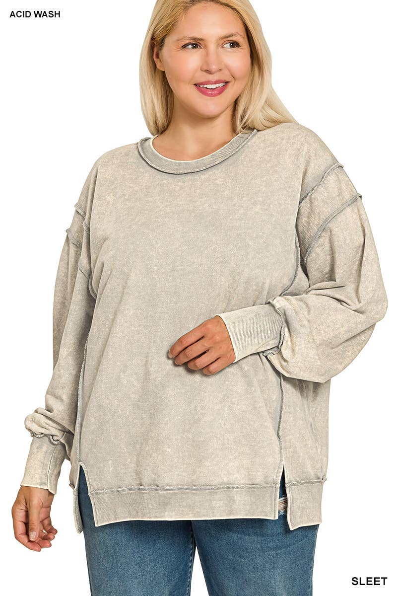 Vanilla Monkey - Wholesale Sweatshirt - Women's - Plus Acid Wash F/terry Exposed-seam Sweatshirt6
