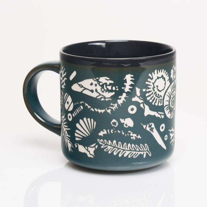 Cognitive Surplus - Wholesale Coffee Mug - Fossils Hand Carved 15 oz Ceramic Mug (Case of 4)