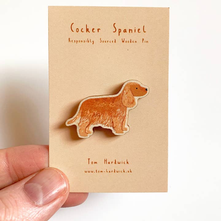 Tom Hardwick – wholesale Lapel pin/button – Cocker Spaniel Wooden Dog Pin - Responsibly Sourced Birch4