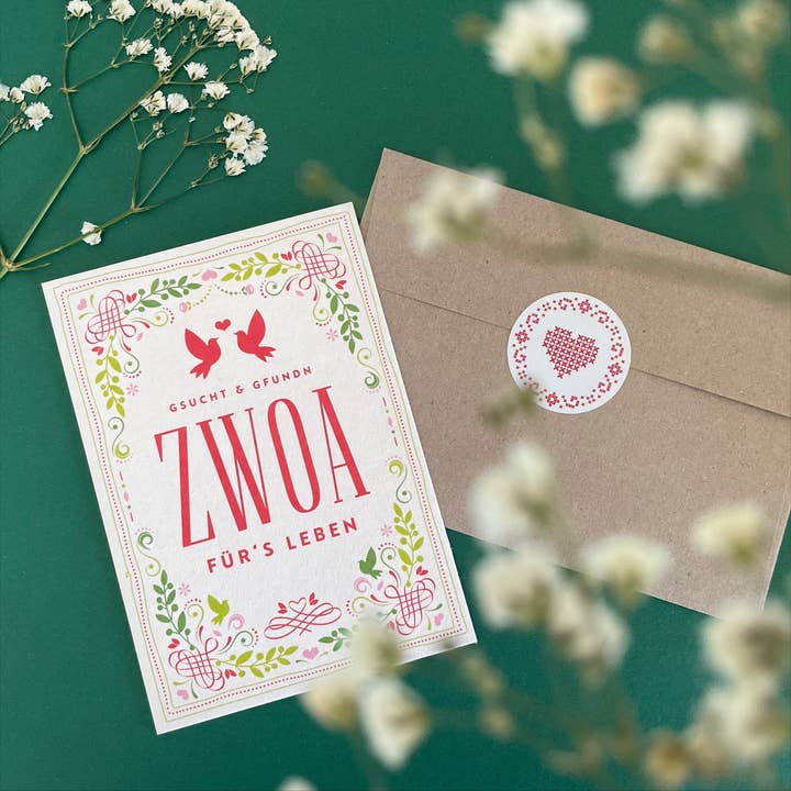 Congratulations card for the wedding of two, Bavarian modern for wholesale by Heimatformat