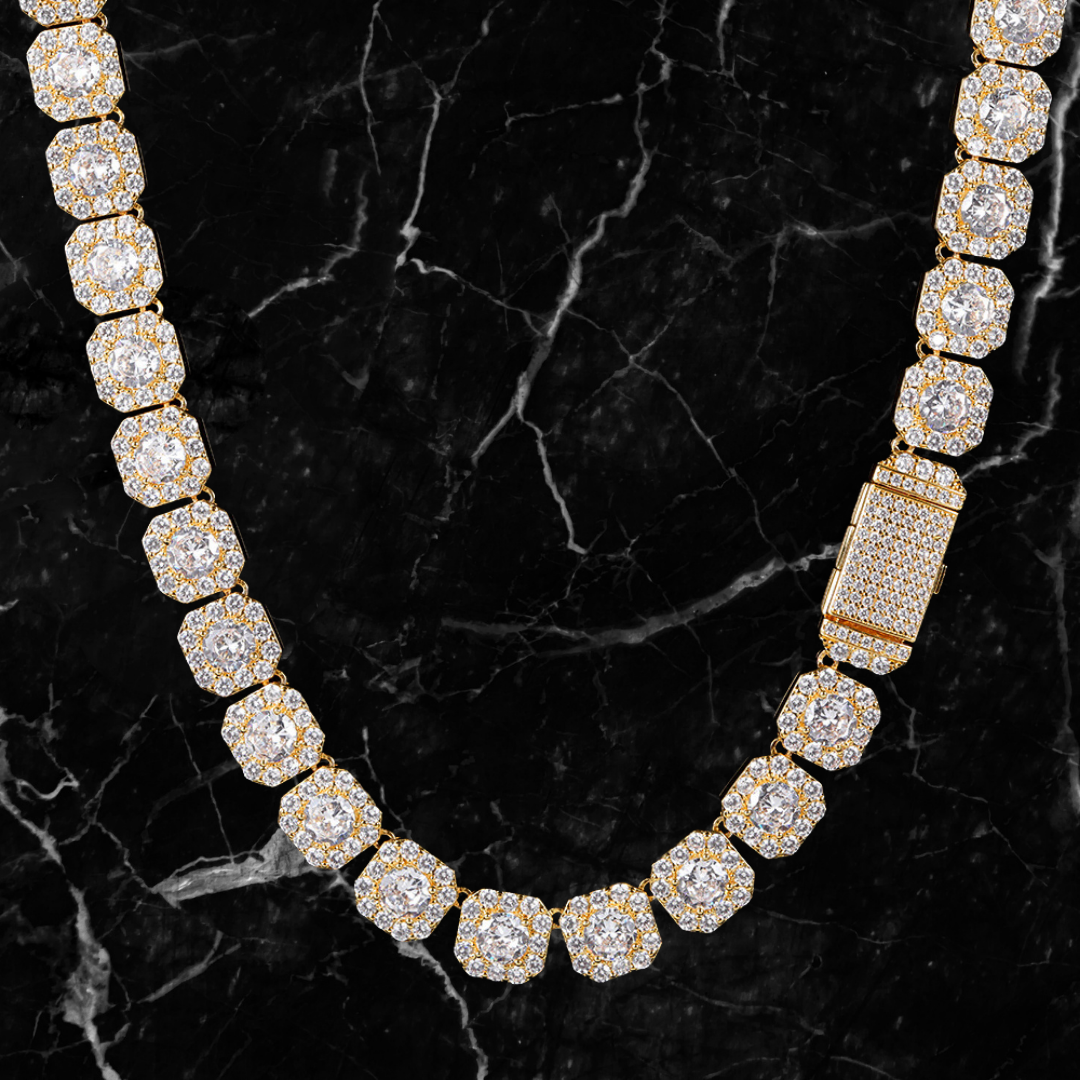 Drip Culture - Wholesale Link & Chain Necklace - 10mm 18k Gold Diamond Clustered Tennis Chain9