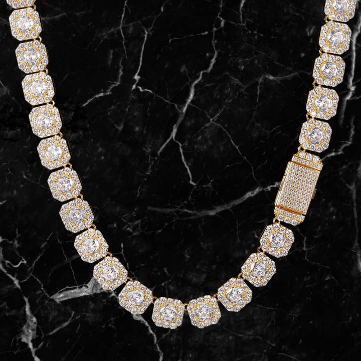 Drip Culture - Wholesale Link & Chain Necklace - 10mm 18k Gold Diamond Clustered Tennis Chain9
