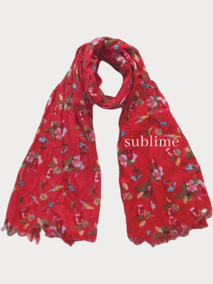 Floral Printed Soft Organic Cotton Scarf - Coral for wholesale by Sublime