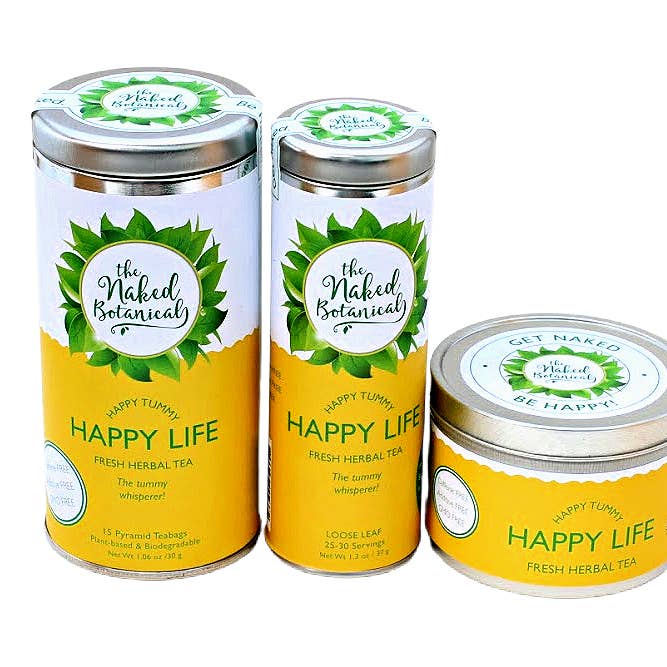 Happy Tummy Happy Life Herbal Tea - Sample 5 Teabag Tins for wholesale by The Naked Botanical
