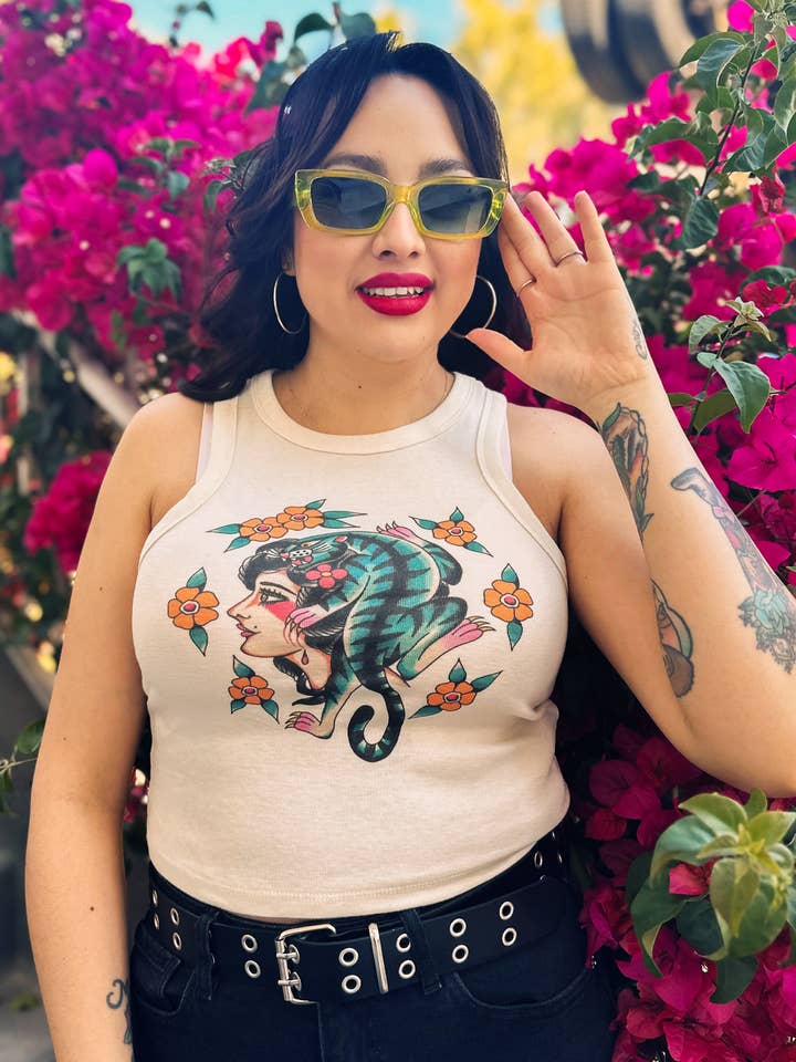 Mischief Made - Wholesale Tank Top - Women's - The Blue Tiger Lady Rib Racer Tank in Natural0