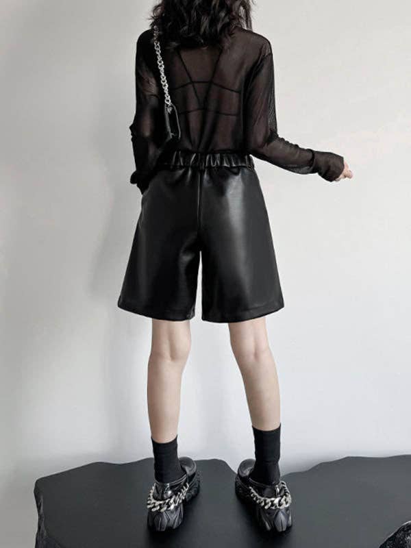 BLACK Loose Straight Leg High-Waisted Pleated Split-Joint Shorts for wholesale on Faire8