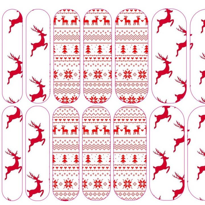 Red & White Fair Isle Decals for wholesale by DIPPY COW NAILS