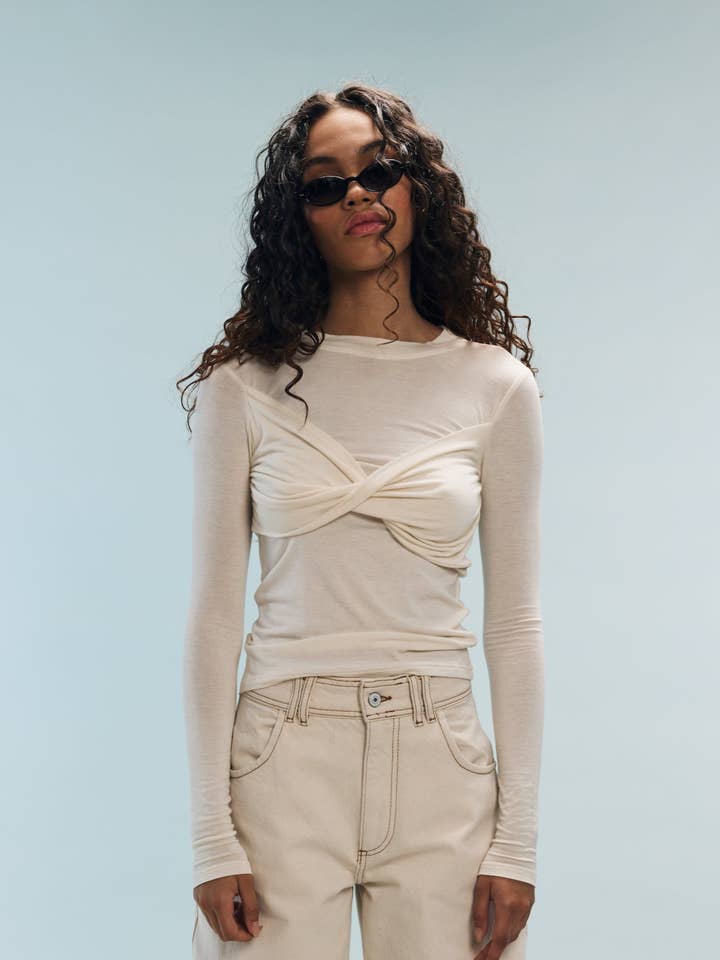 Nitah - Wholesale Knit Top - Women's - Ecru top Ellie0