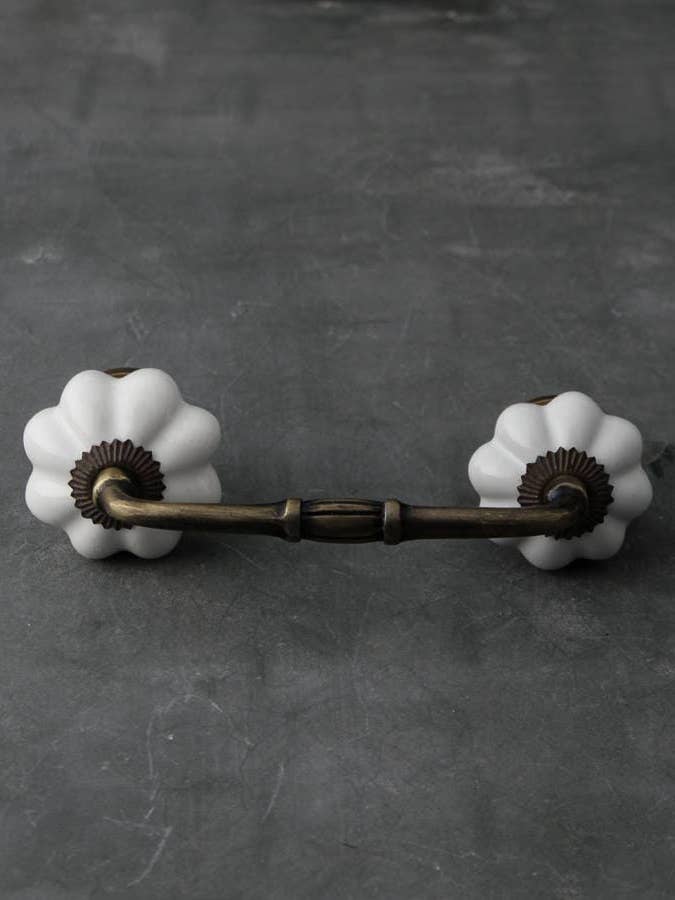White Ceramic Floral Drawer Pull for wholesale by KNOBCO