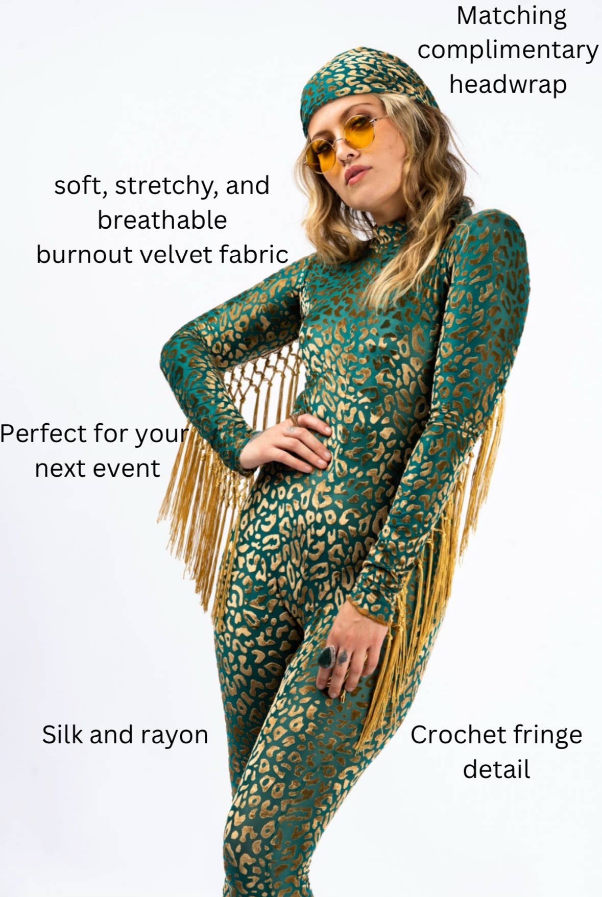 Radiant Robes – wholesale Onesie – Dam – Festivaldräkt med fransar i gepardmönstrad bränd sammet catsuit ravekläder8