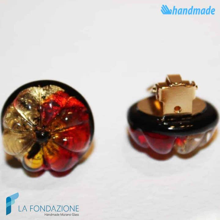 Pendientes de cristal de Murano dorados Gemma Fiore para venta al por mayor de La Fondazione - Handmade Murano Glass