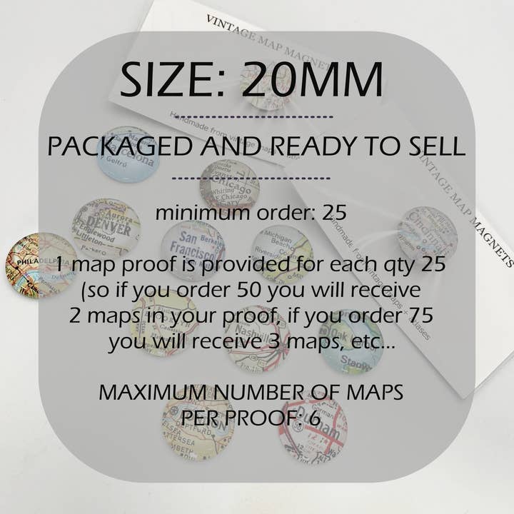 Tanner Glass - Wholesale Magnet - Vintage Map Magnet - Mini REPRODUCTION - custom location2