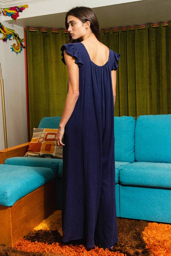 BUCKETLIST INC – wholesale Jumpsuit – Women's – R5281 Ruffled Sleeve Wide Leg Solid Gauze Jumpsuit15