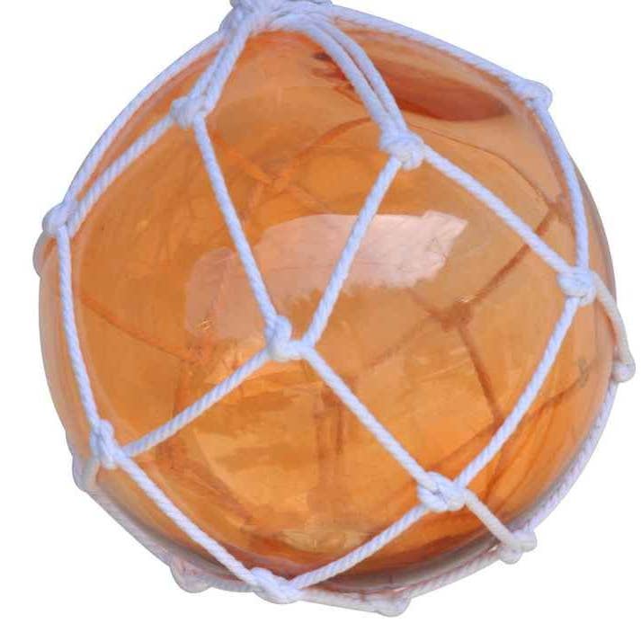 Hampton Nautical – wholesale Dekorativt bordsobjekt – Orange japanska glas boll fiske flottör med vit nät dekoration 12 ”
