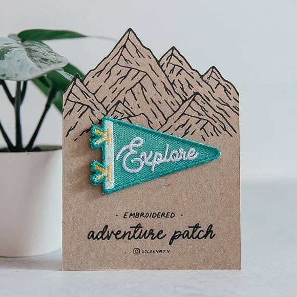 Explore Adventure Embroidered Iron-On Backpack Patch for wholesale by Golden Mountain