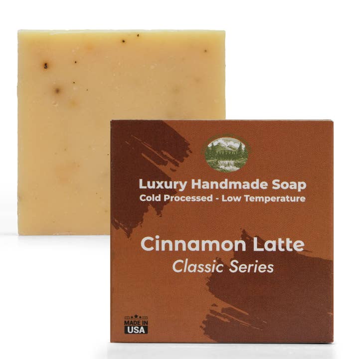 Cinnamon Latte 5oz Soap Handmade Soap bar - Cherry Almond, oatmeal as exfoliant - Pure Essential Oil Natural Soaps- Anniversary Wedding Gifts Christmas stocking stuffer cherry blossom - Falls River Soap Company for wholesale by Falls River Soap Company