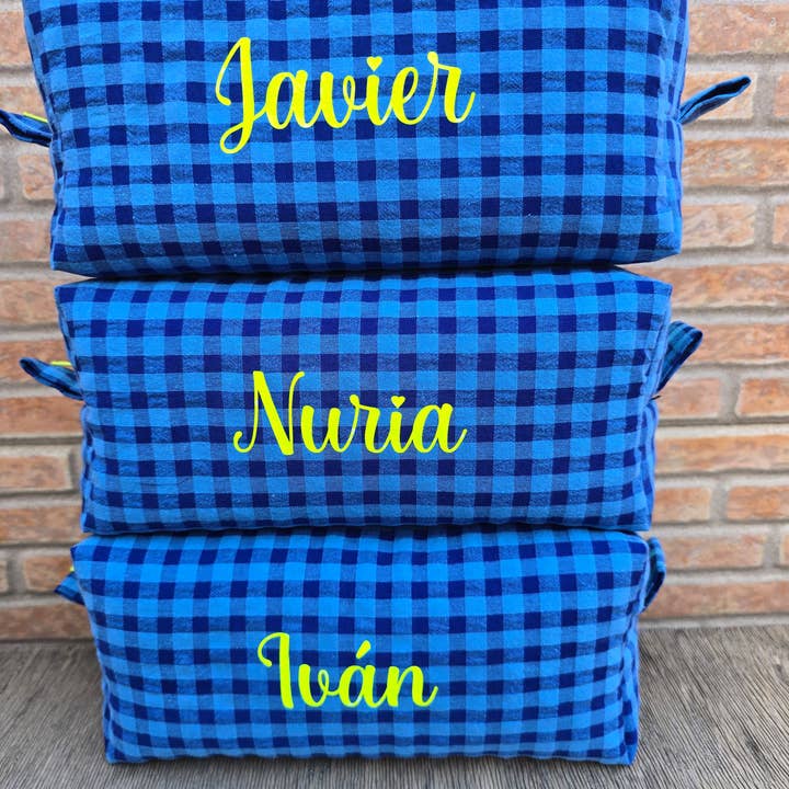Blue gingham box toiletry bag for wholesale by laubelgo