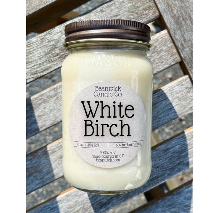 Vela de Soja WHITE BIRCH em Mason Frason Gift Unique por atacado de Beanwick Candle Co.