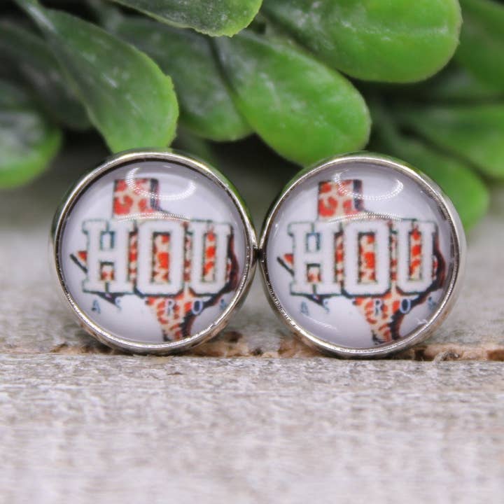 Houston Astros Baseball - State | Boucles d'oreilles à tige en verre de 12 mm | Hypoallergéniques pour la vente par Hylidae Boutique
