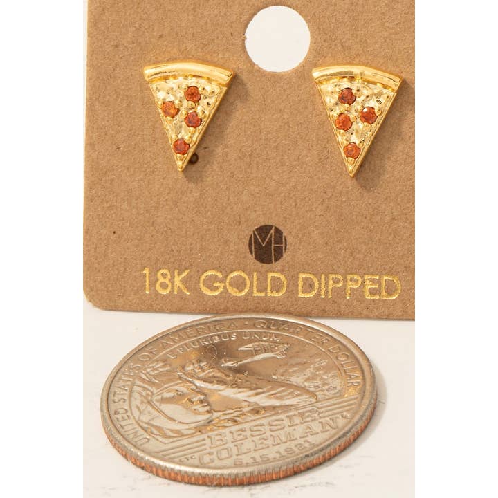 Fame Accessories - Wholesale Stud/Post Earrings - Gold Dipped Cz Pave Pizza Stud Earrings