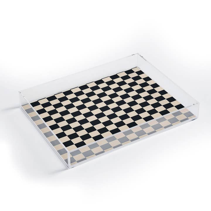 Cuss Yeah Designs Black Cream Checker Pattern Acrylic Tray for wholesale by Deny Designs