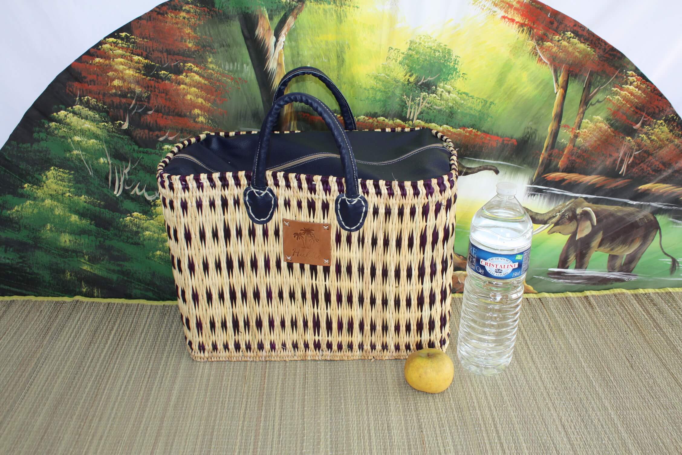 Boutique Huléti – Saco de mercearia/compras por atacado – Cesta Azul Marroquina com Fecho de Zíper - Alças Curtas e Longas para Compras, Mercado, Trabalho e Praia2