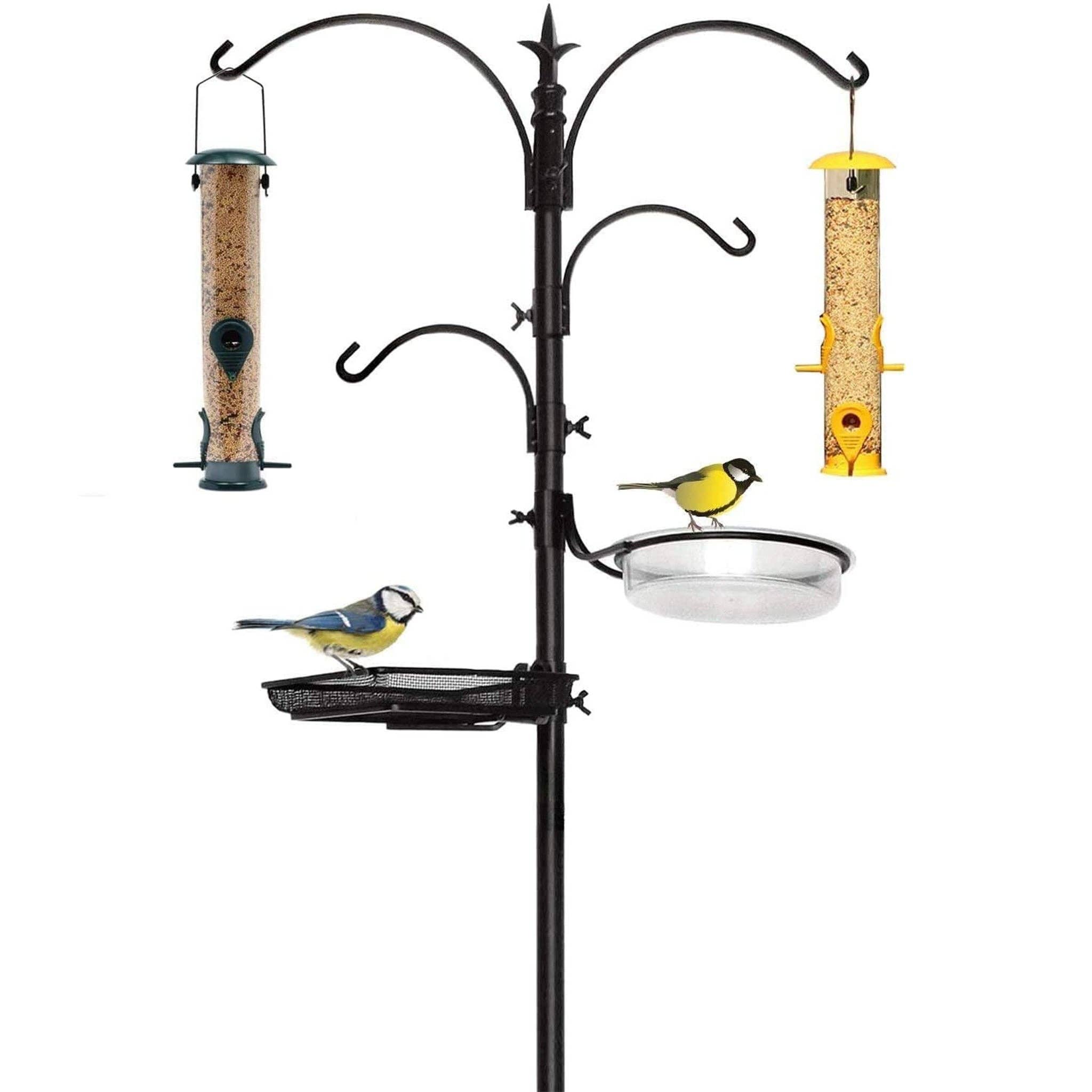 Ashman Online - Wholesale Bird Feeder - Premium Bird Feeding Station with 2 Bird Feeders Included for Outside - Multi Feeder Pole Stand Kit with 4 Hangers, Bird Bath and 5 Prong Base for Attracting Wild Birds - 22 Inch Wide x 92 Inch Tall.8