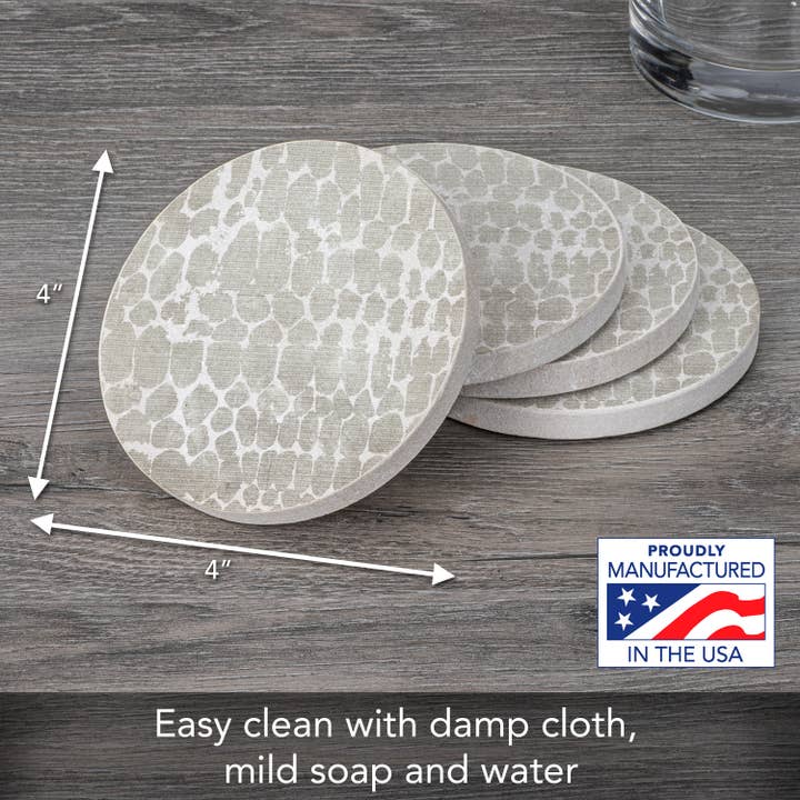 Conimar Promotions - Wholesale Coasters - Neutral Animal Print 4pk Round Natural Sandstone Coasters 4