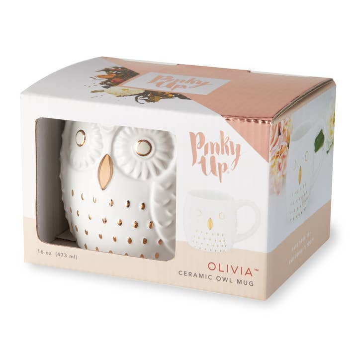 Pinky Up - Wholesale Coffee Mug - Olivia™ 3D Gold Accented Ceramic Mug - Owl - "Life's a Hoot"