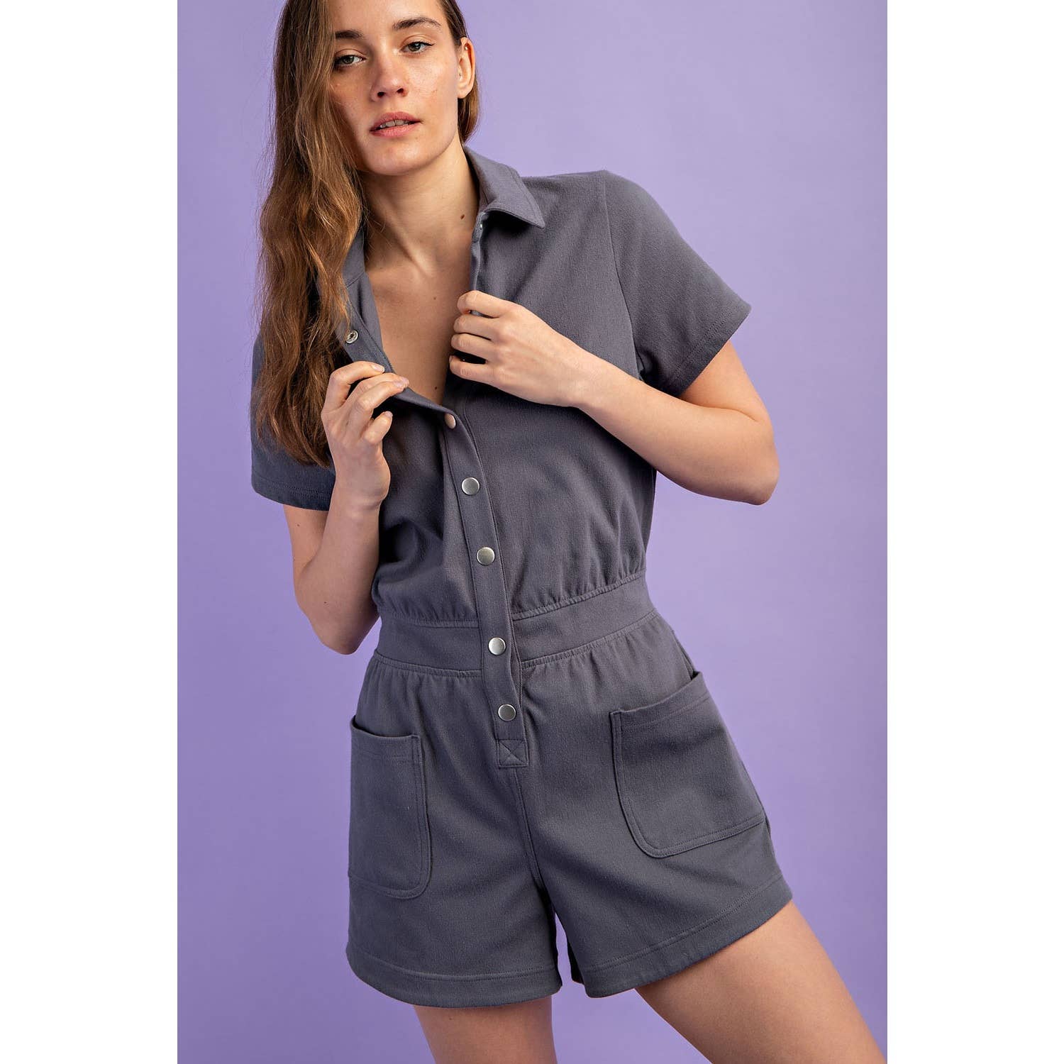 Rae Mode - Vendita all'ingrosso Tutina - Donna - TUTINA A MANICA CORTA IN TWILL DI COTONE ELASTICIZZATO8