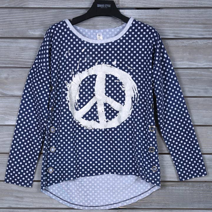 Blue Peace & Polka Dots Top for wholesale by Mad Style