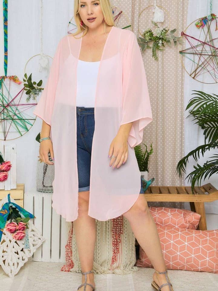 Madelyn - Wholesale Kimono - Women's - LYJ13385X - PLUS SIZE SOLID CHIFFON KIMONO
