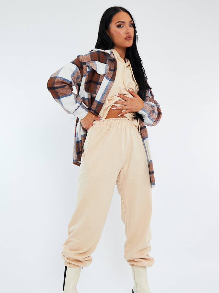 Chaqueta con bolsillo delantero a cuadros marrón - Nura para venta al por mayor de Rebellious Fashion