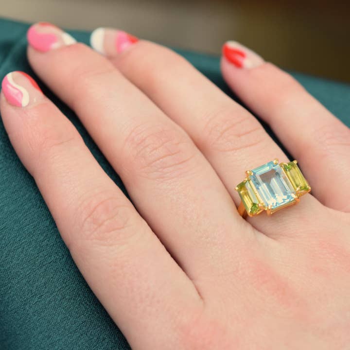 Gem Bazaar Jewellery - Wholesale Cocktail/Statement Ring - Blue Moon Ring In Blue Topaz, Peridot & Gold Vermeil