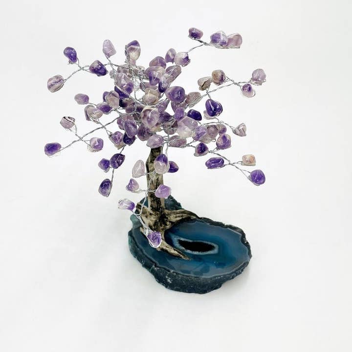 Rock Paradise - Wholesale Spiritual stone/crystal - Crystal Chevron Amethyst Tumbled Stone Tree on Agate Slab
