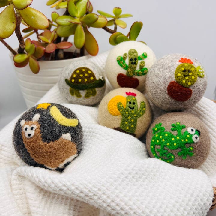 Hustle & Blush - Vendita all'ingrosso Palla per asciugatrice - NUOVO! Palline per asciugatrice in lana Fluff Ewes «Kiss my Cactus» di alta qualità, set da 6, ammorbidente naturale, ecologico