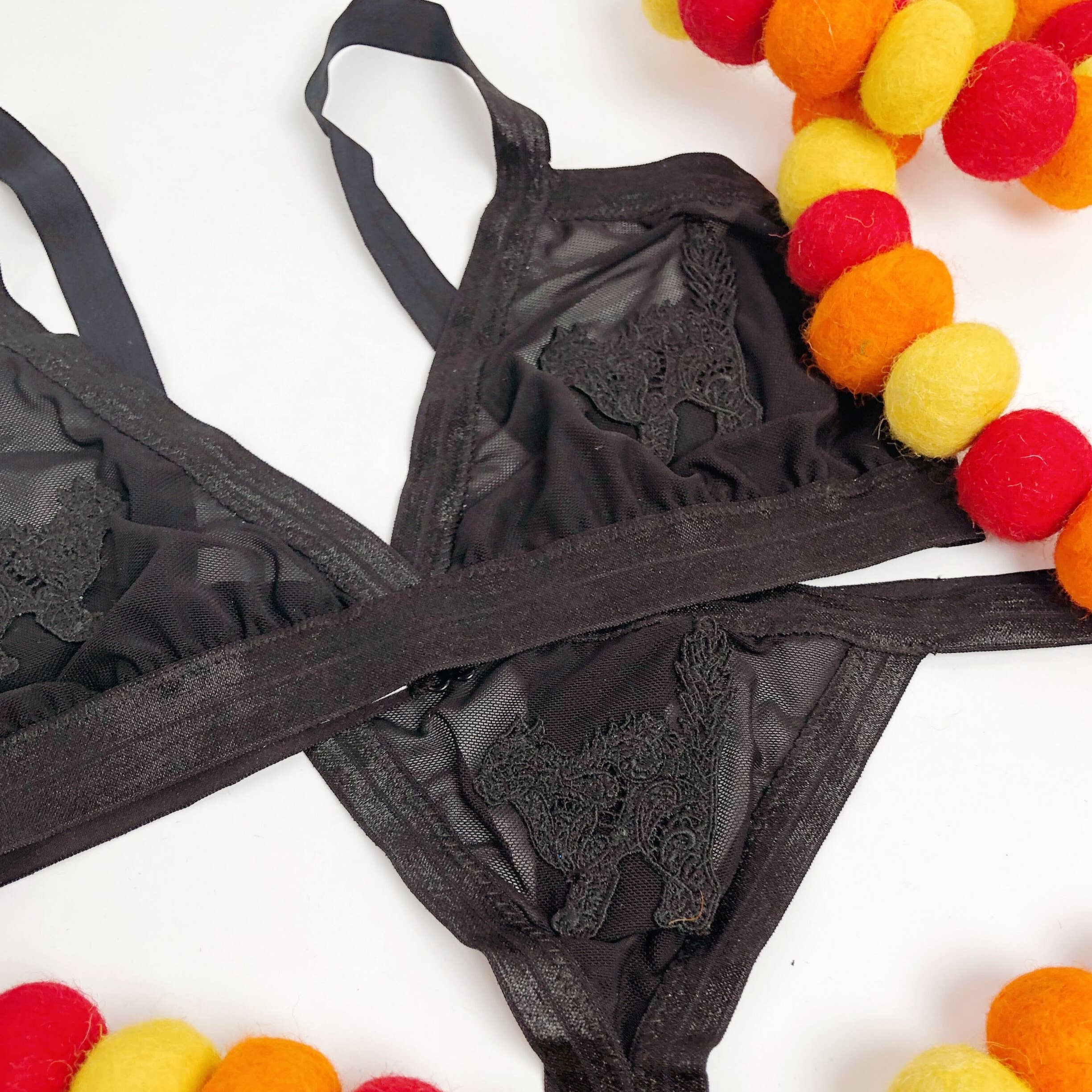 Hey Mavens! - Wholesale Bra - Women's - Black Cat Bralette // mesh soft cup triangle bra kitten lace4