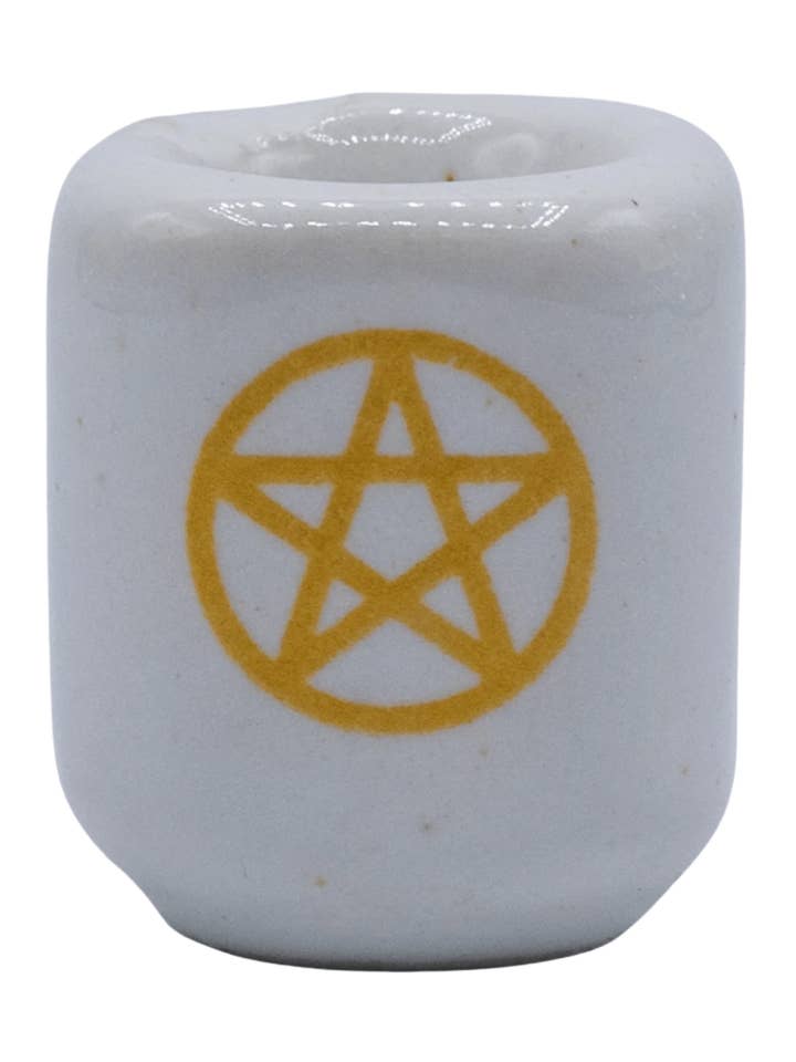 White Pentagram Ceramic Chime Candle Holder for wholesale by Enchanted Soul