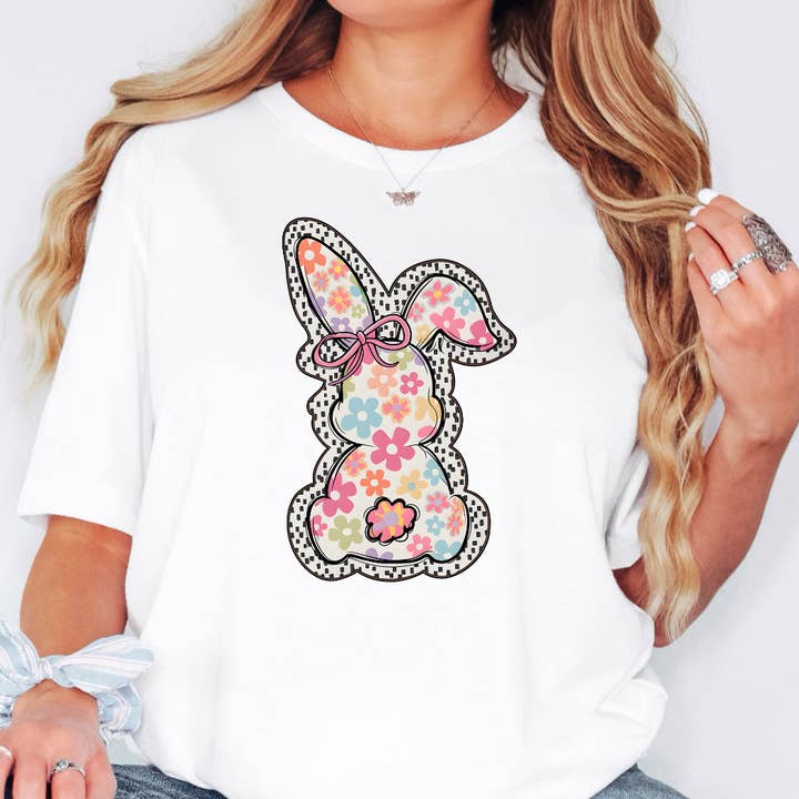 Blommig Påskhare med Kokett Rosett Vit Påsktröja för wholesale av Simply Spoken Apparel