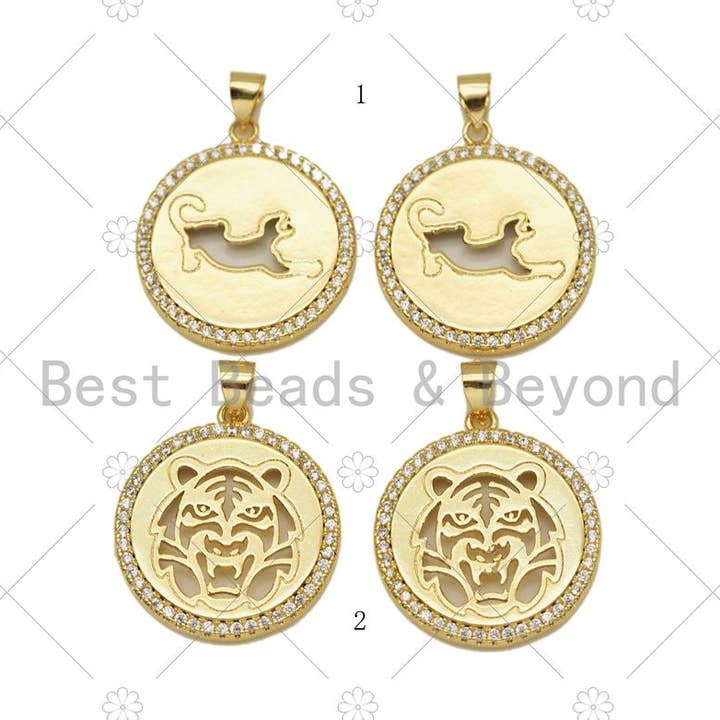 Breloque CZ creuse tête de léopard/tigre, Sku #LK572 pour la vente par BestBeads&Beyond