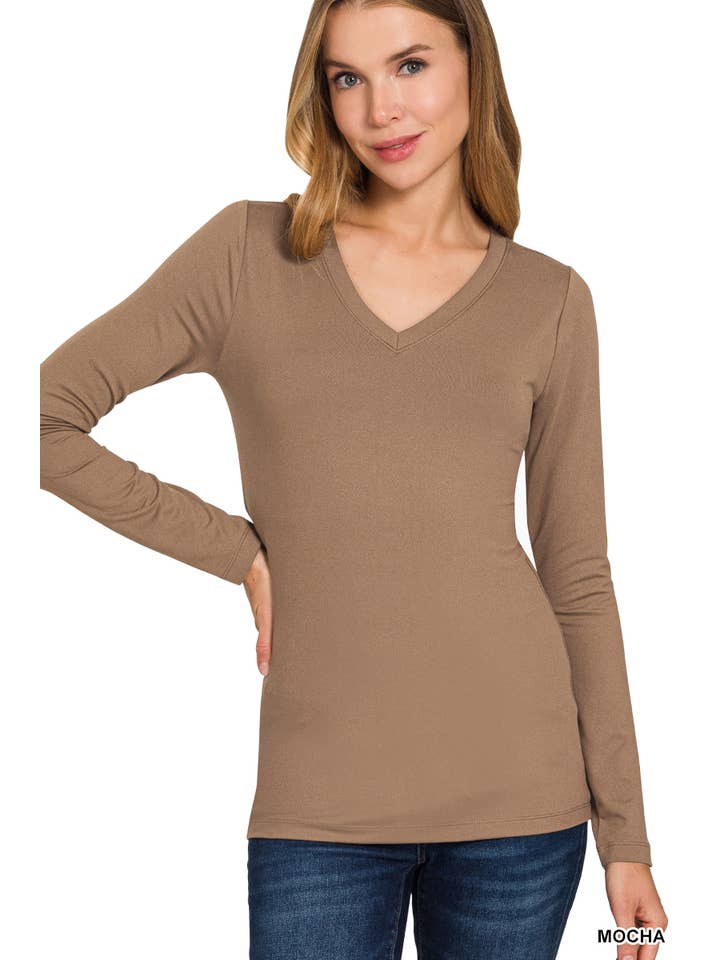 42POPS – Großhandel T-Shirt – Damen – Mikrofaser Langarm V-Ausschnitt T-Shirt3