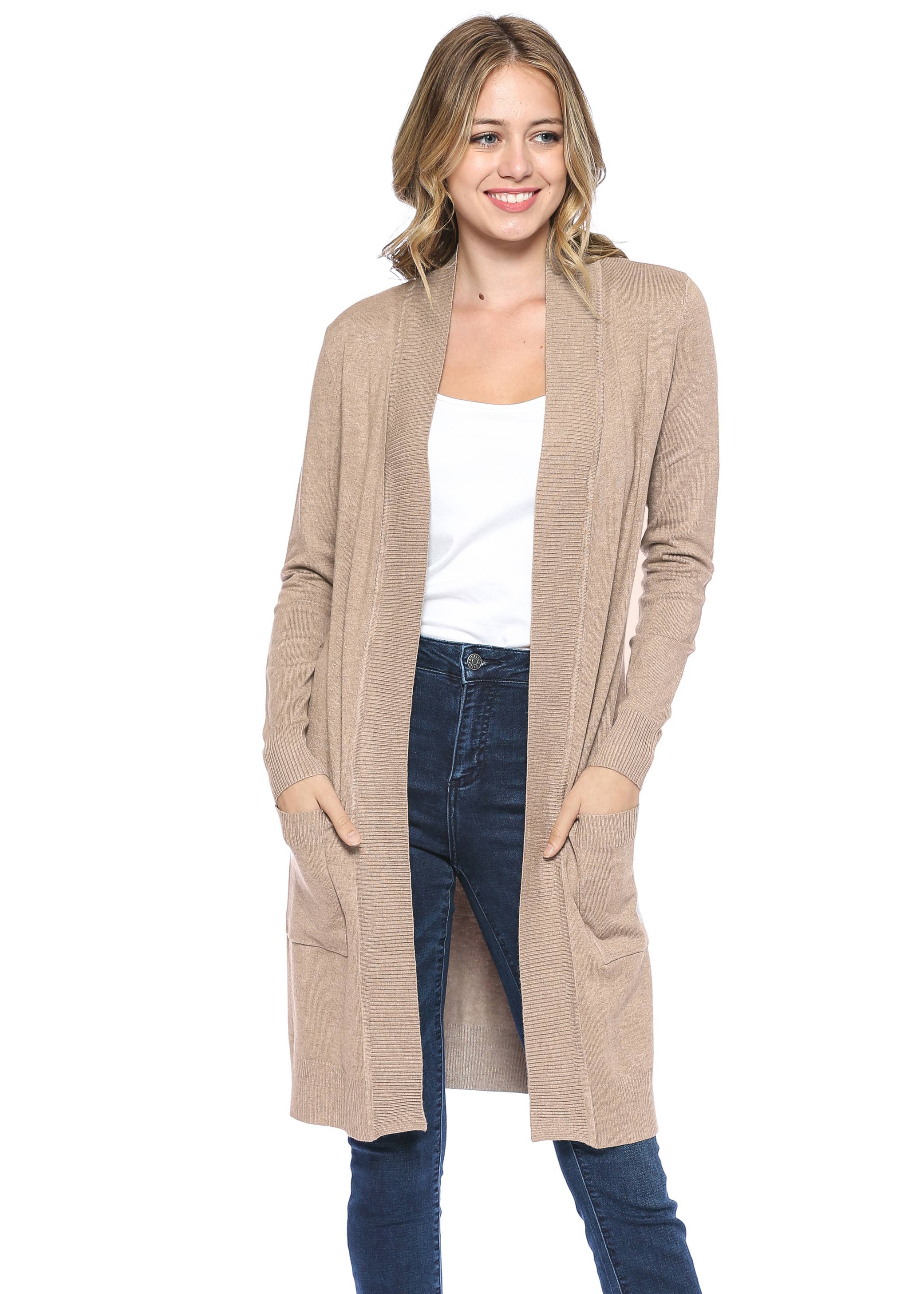 Newself Collection - Vente Cardigan – femme - Cardigan long en tricot ouvert classique à manches longues3