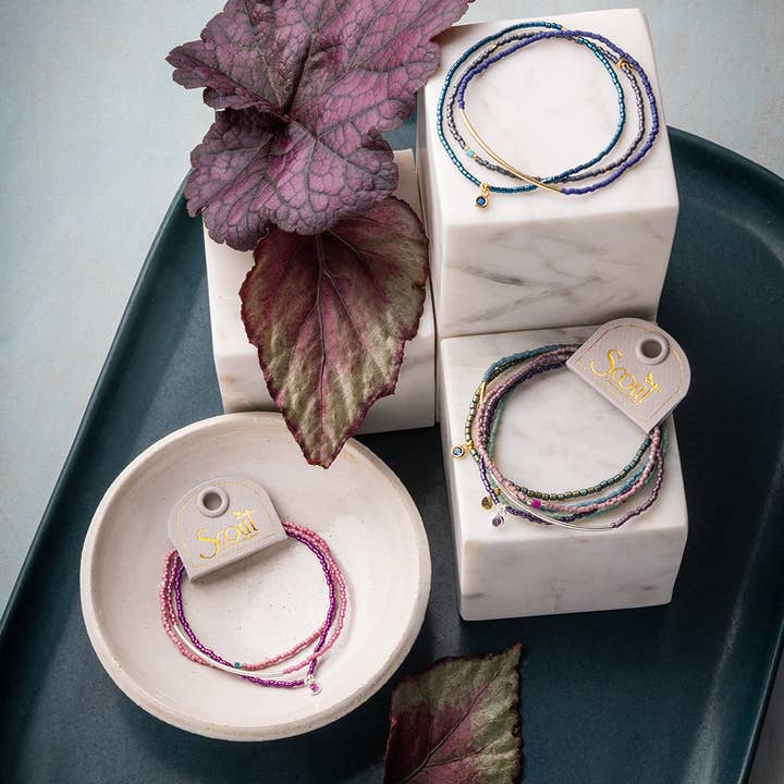 Scout Curated Wears - Wholesale Jewelry Set - Tonal Chromacolor Miyuki Bracelet Trio - Purple/Silver